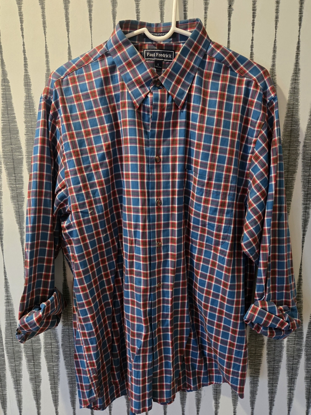 Paul Fredrick Blue and Red Plaid Cotton Button-Down Shirt